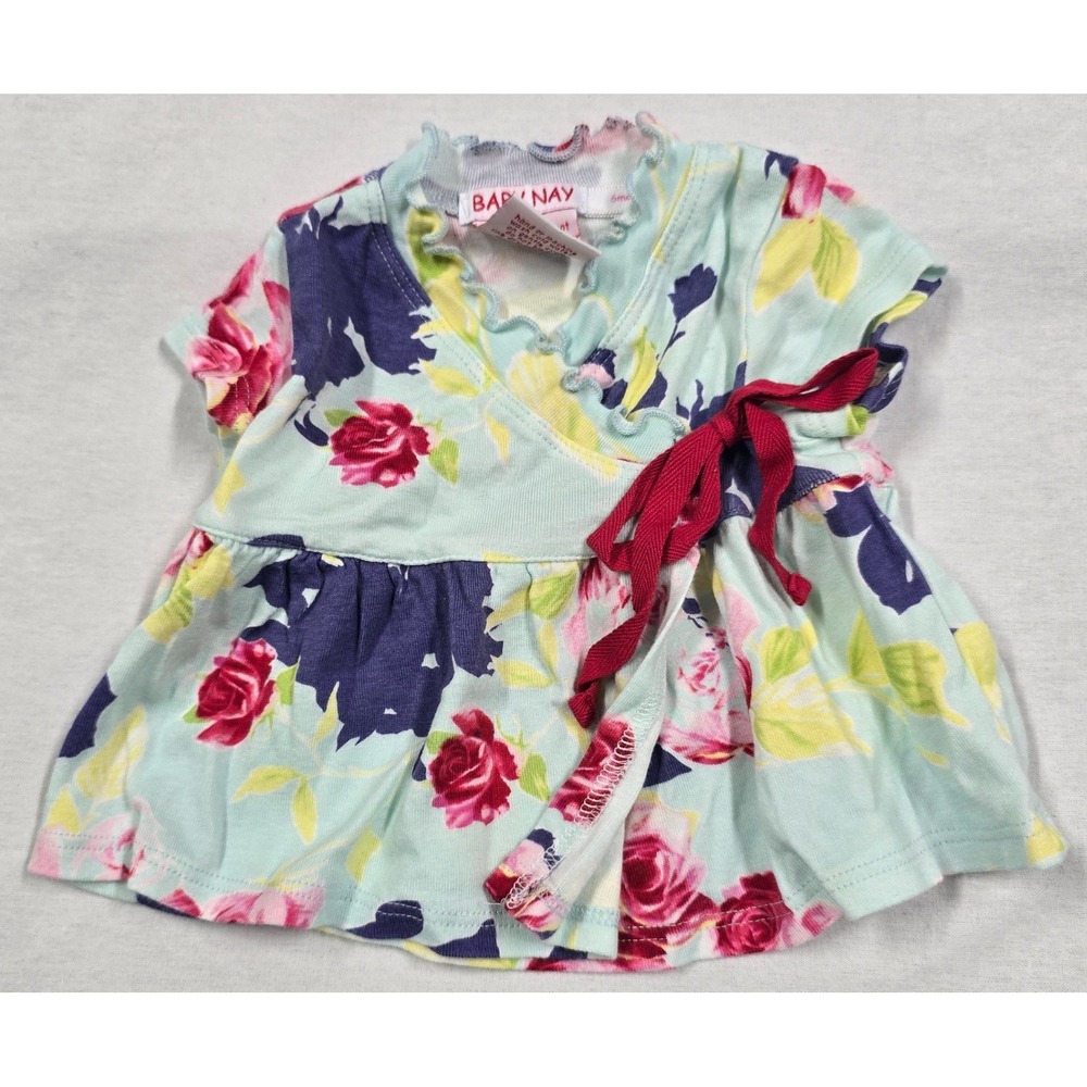 Baby Nay Infant Girl 6M Floral Peplum Wrap Top and Leggings Set Mint Pink Navy - Picture 2 of 10